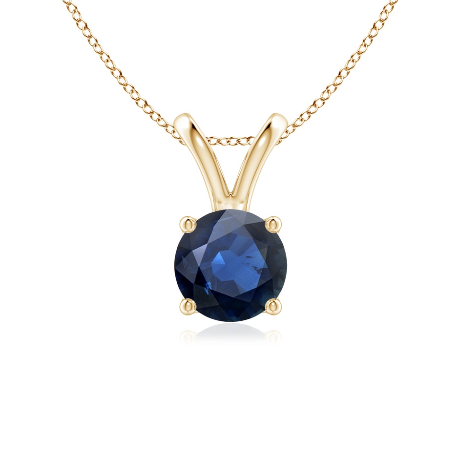 6mm AA V-Bale Round Blue Sapphire Solitaire Pendant in Yellow Gold 