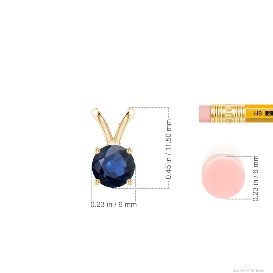 6mm AA V-Bale Round Blue Sapphire Solitaire Pendant in Yellow Gold ruler