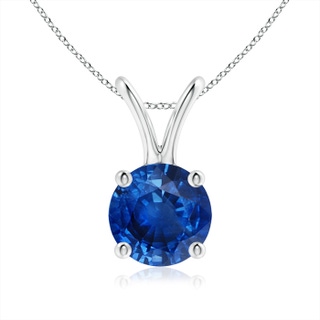 6mm AAA V-Bale Round Blue Sapphire Solitaire Pendant in White Gold
