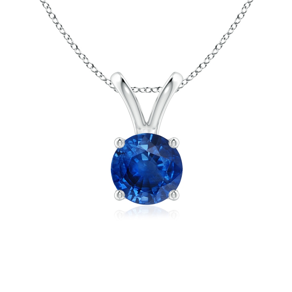 6mm AAA V-Bale Round Blue Sapphire Solitaire Pendant in White Gold 