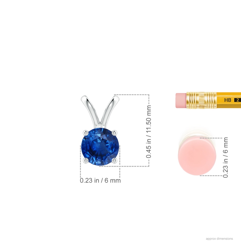 6mm AAA V-Bale Round Blue Sapphire Solitaire Pendant in White Gold ruler