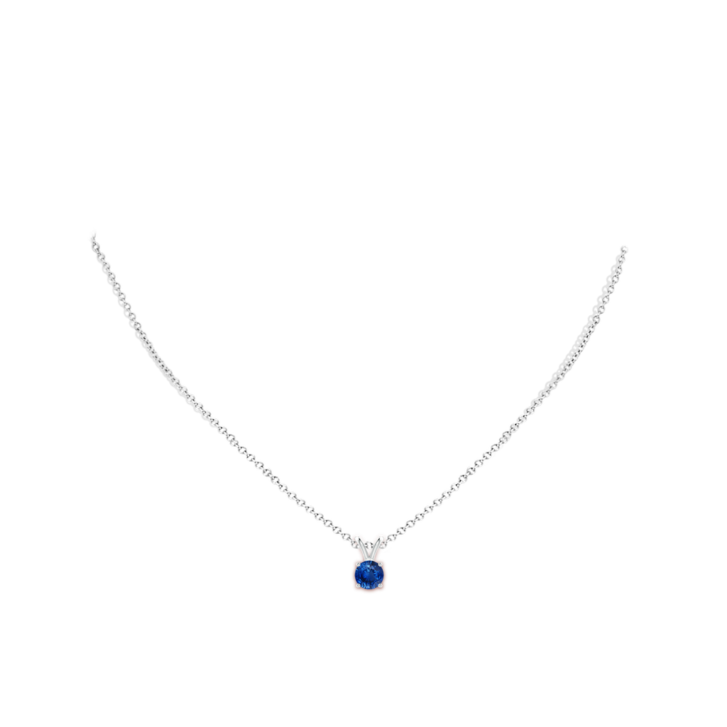 6mm AAA V-Bale Round Blue Sapphire Solitaire Pendant in White Gold pen
