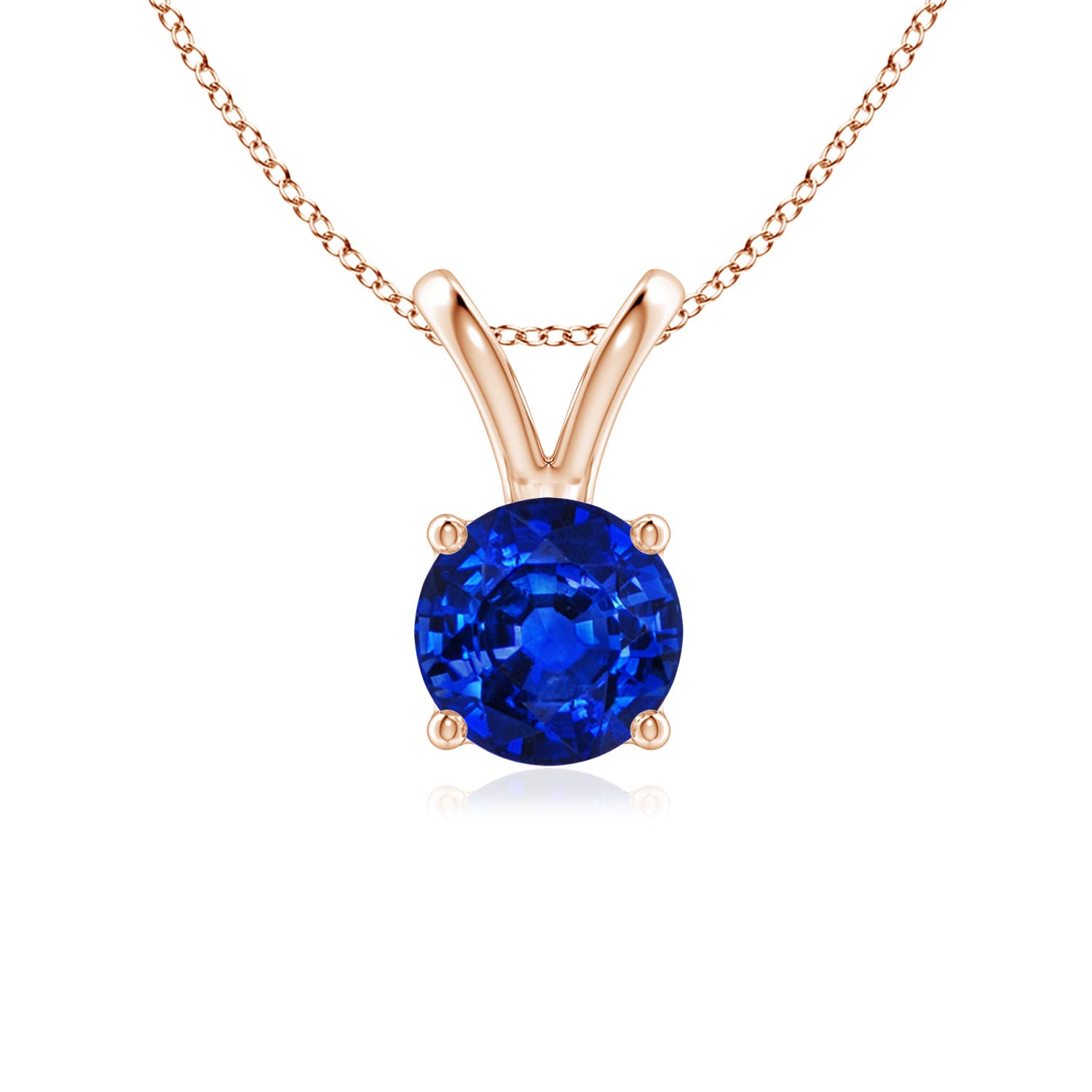 6mm AAAA V-Bale Round Blue Sapphire Solitaire Pendant in Rose Gold