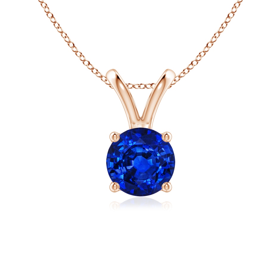 6mm AAAA V-Bale Round Blue Sapphire Solitaire Pendant in Rose Gold 