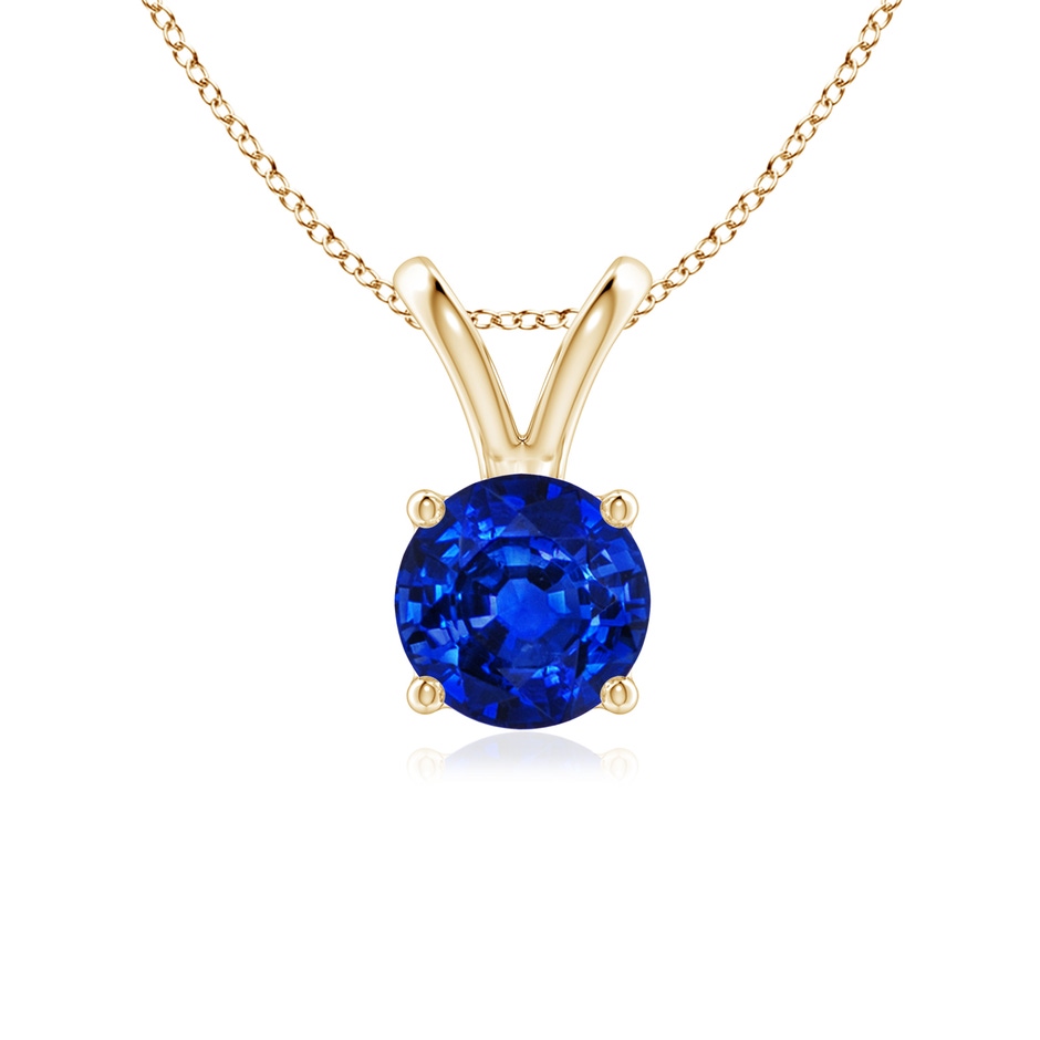 6mm AAAA V-Bale Round Blue Sapphire Solitaire Pendant in Yellow Gold 