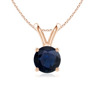 7mm A V-Bale Round Blue Sapphire Solitaire Pendant in Rose Gold