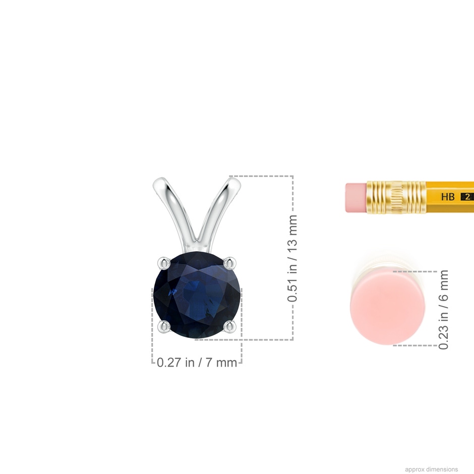 7mm A V-Bale Round Blue Sapphire Solitaire Pendant in White Gold ruler