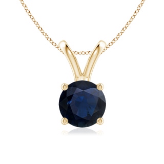 7mm A V-Bale Round Blue Sapphire Solitaire Pendant in Yellow Gold