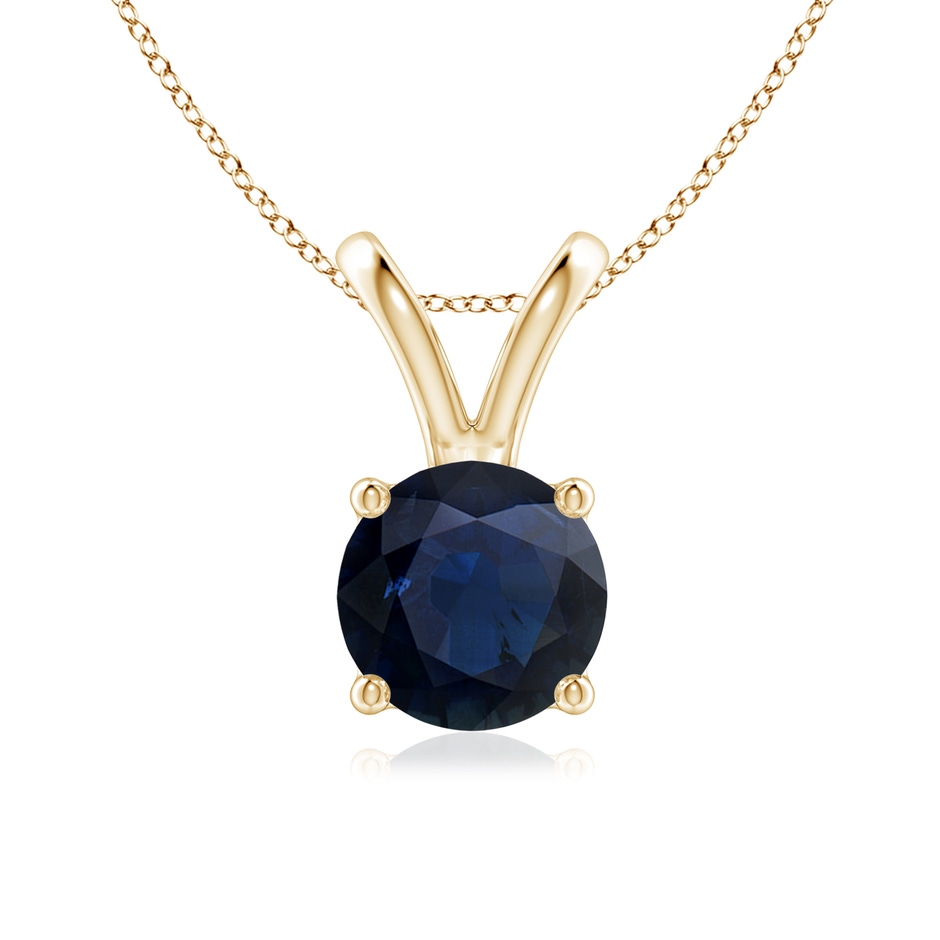 7mm A V-Bale Round Blue Sapphire Solitaire Pendant in Yellow Gold 