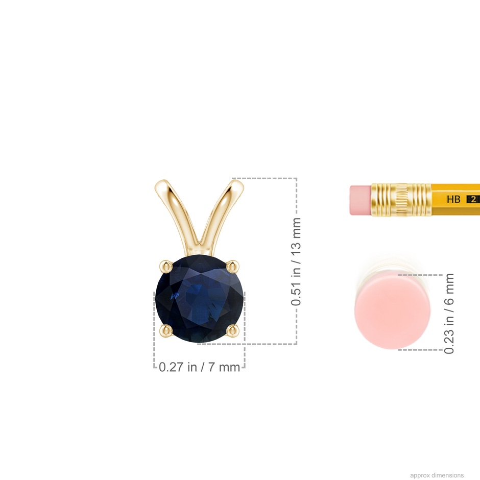 7mm A V-Bale Round Blue Sapphire Solitaire Pendant in Yellow Gold ruler