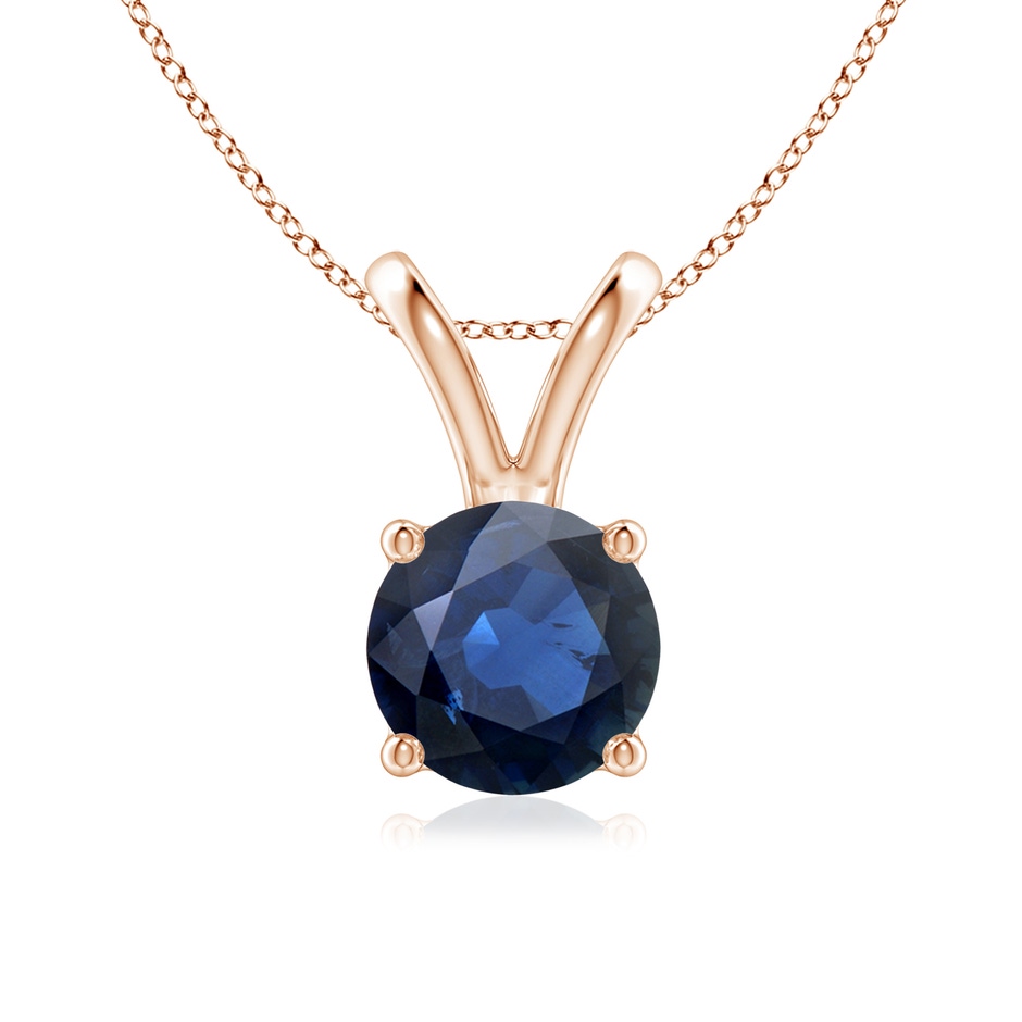7mm AA V-Bale Round Blue Sapphire Solitaire Pendant in Rose Gold 