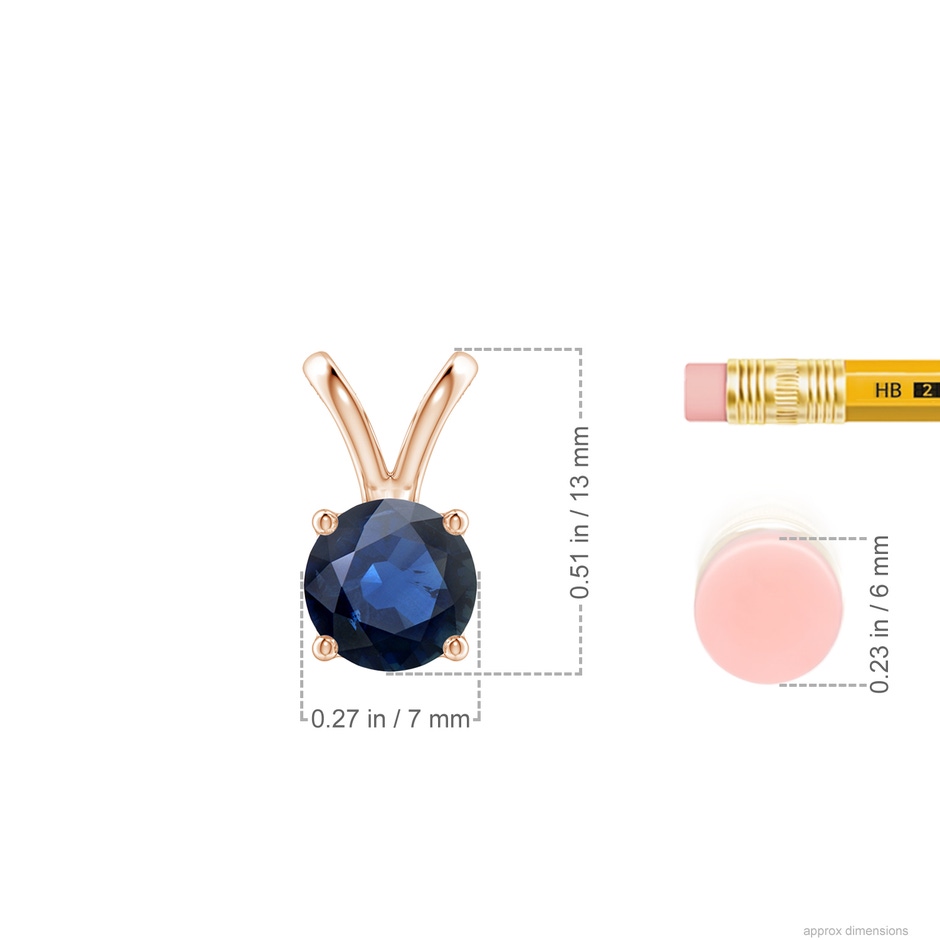 7mm AA V-Bale Round Blue Sapphire Solitaire Pendant in Rose Gold ruler