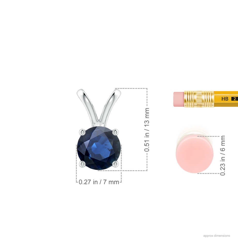 7mm AA V-Bale Round Blue Sapphire Solitaire Pendant in S999 Silver ruler