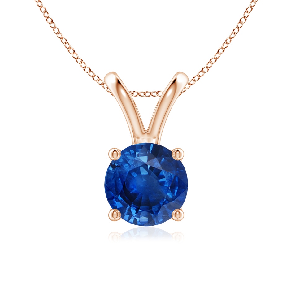 7mm AAA V-Bale Round Blue Sapphire Solitaire Pendant in Rose Gold 