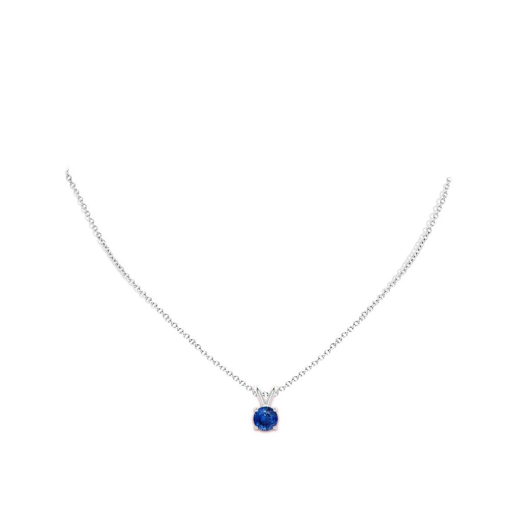 7mm AAA V-Bale Round Blue Sapphire Solitaire Pendant in White Gold pen