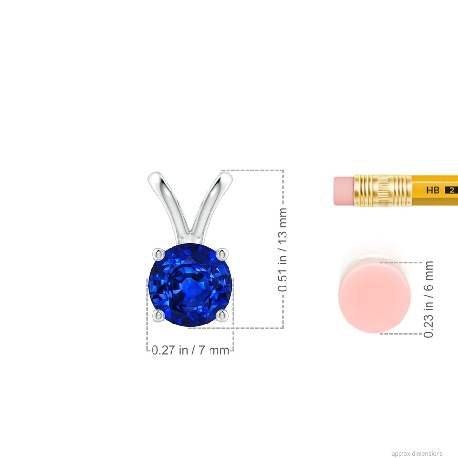 7mm AAAA V-Bale Round Blue Sapphire Solitaire Pendant in P950 Platinum ruler