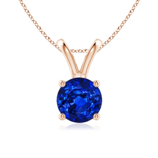 7mm AAAA V-Bale Round Blue Sapphire Solitaire Pendant in Rose Gold