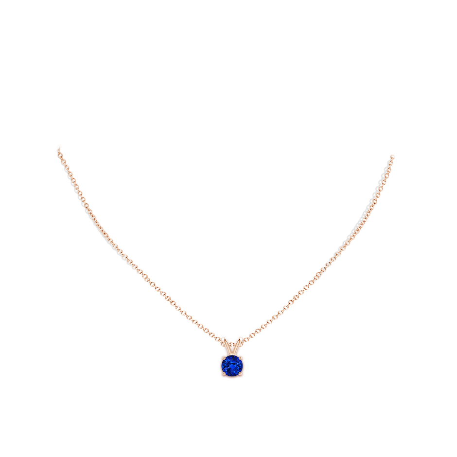 7mm AAAA V-Bale Round Blue Sapphire Solitaire Pendant in Rose Gold pen