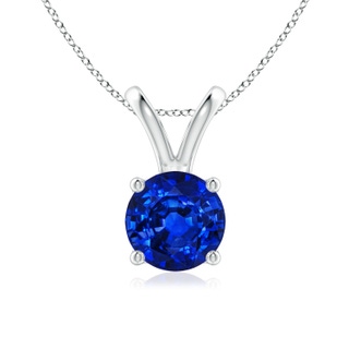 7mm AAAA V-Bale Round Blue Sapphire Solitaire Pendant in S999 Silver