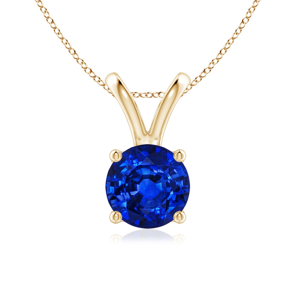 7mm AAAA V-Bale Round Blue Sapphire Solitaire Pendant in Yellow Gold 