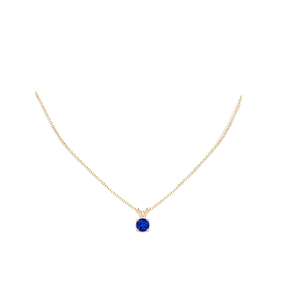 7mm AAAA V-Bale Round Blue Sapphire Solitaire Pendant in Yellow Gold pen