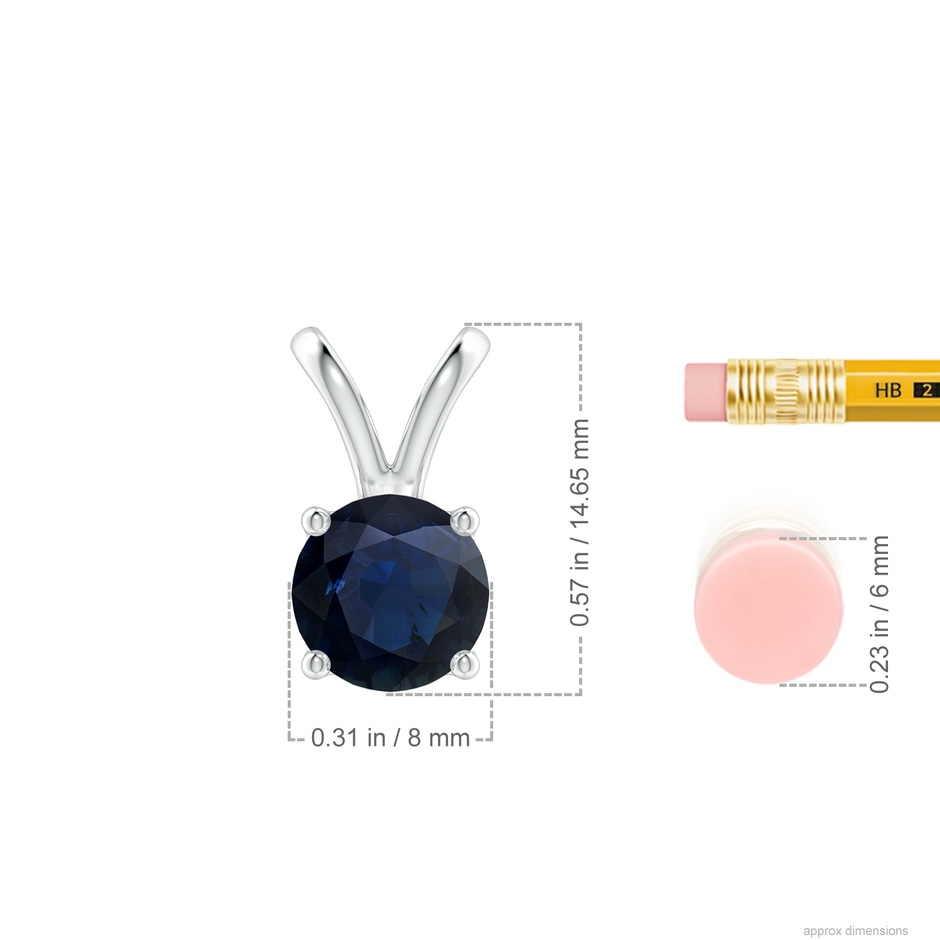 8mm A V-Bale Round Blue Sapphire Solitaire Pendant in P950 Platinum ruler