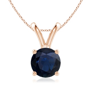 8mm A V-Bale Round Blue Sapphire Solitaire Pendant in Rose Gold
