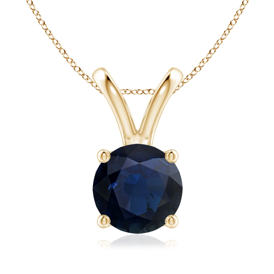 8mm A V-Bale Round Blue Sapphire Solitaire Pendant in Yellow Gold 