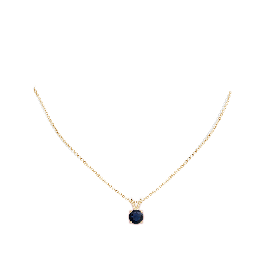 8mm A V-Bale Round Blue Sapphire Solitaire Pendant in Yellow Gold pen