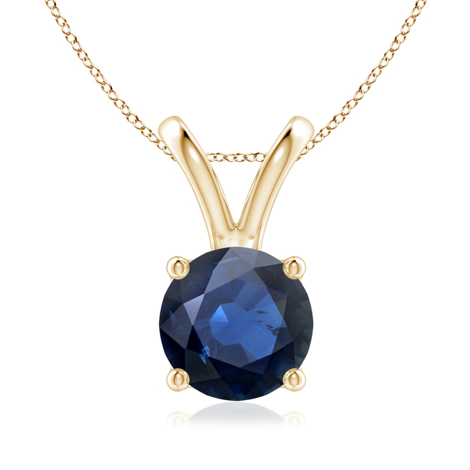 8mm AA V-Bale Round Blue Sapphire Solitaire Pendant in Yellow Gold 