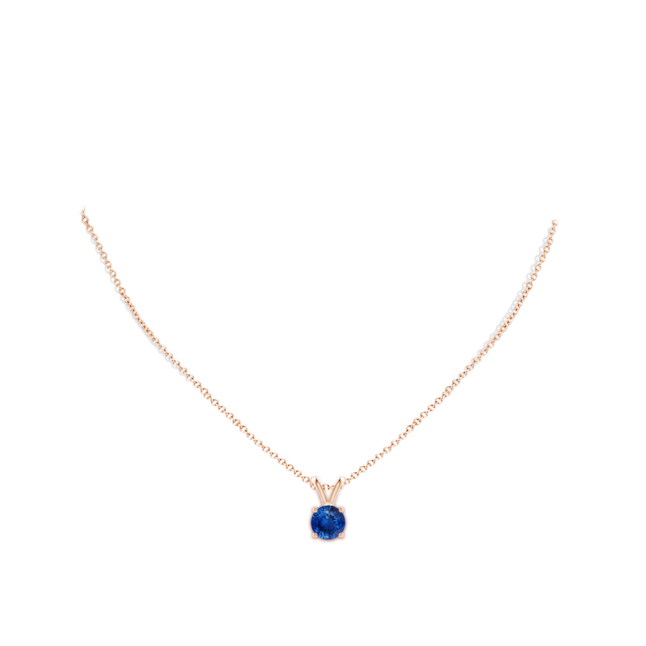 8mm AAA V-Bale Round Blue Sapphire Solitaire Pendant in 18K Rose Gold pen