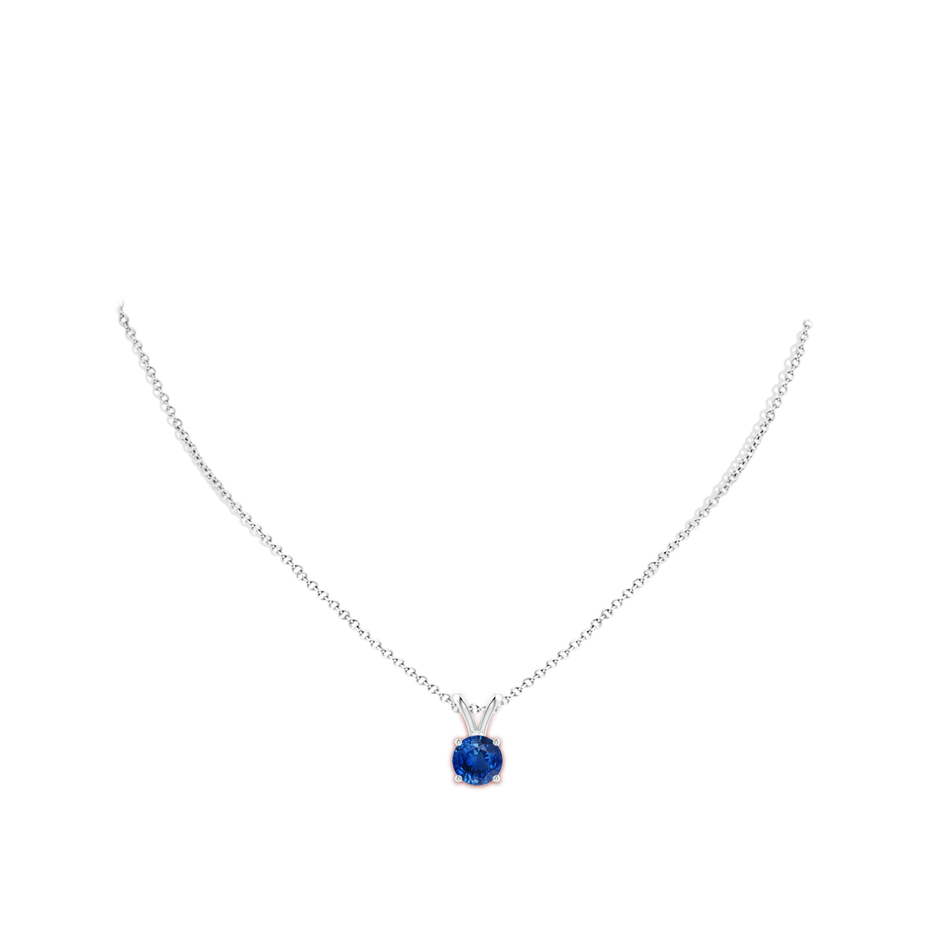 8mm AAA V-Bale Round Blue Sapphire Solitaire Pendant in 18K White Gold pen
