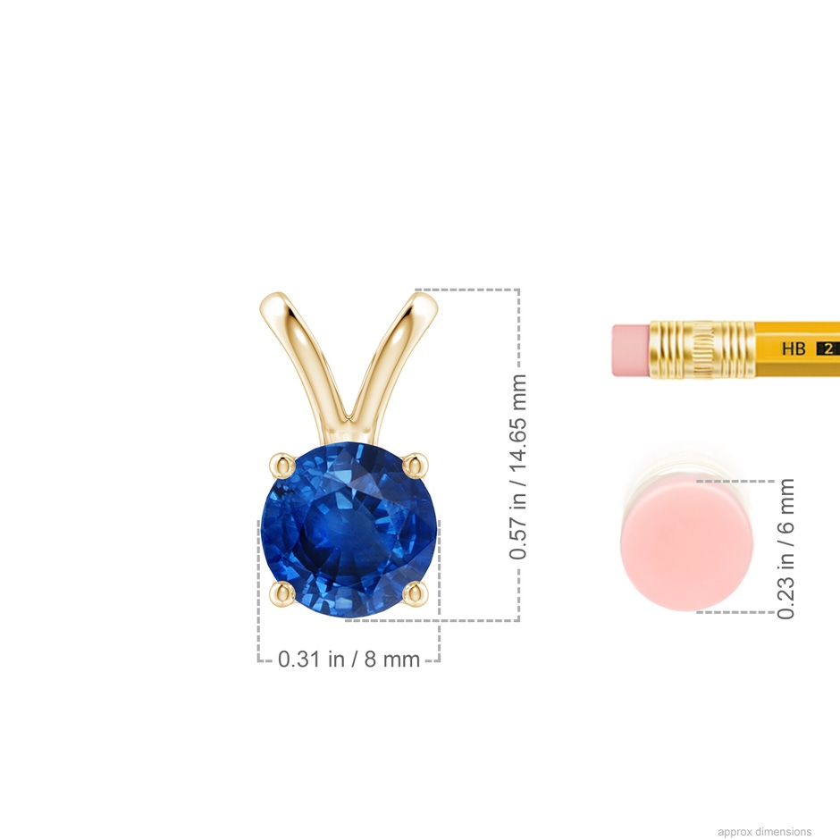 8mm AAA V-Bale Round Blue Sapphire Solitaire Pendant in 18K Yellow Gold ruler