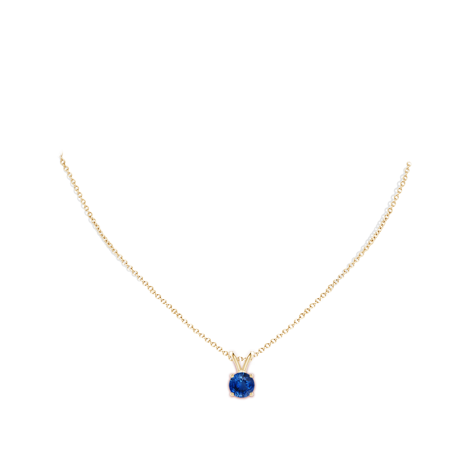 8mm AAA V-Bale Round Blue Sapphire Solitaire Pendant in 18K Yellow Gold pen