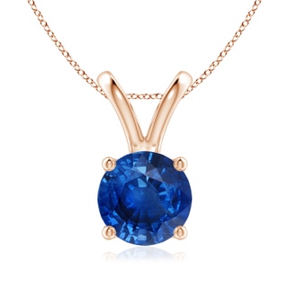 8mm AAA V-Bale Round Blue Sapphire Solitaire Pendant in Rose Gold
