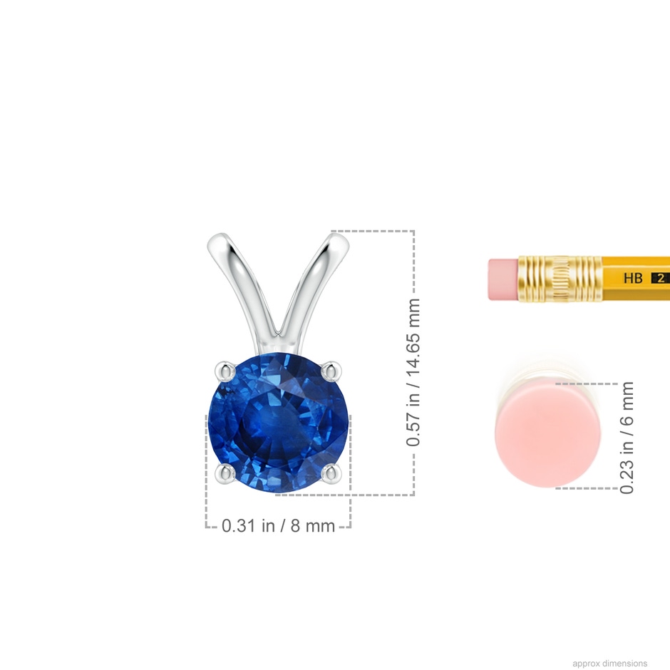 8mm AAA V-Bale Round Blue Sapphire Solitaire Pendant in S999 Silver ruler