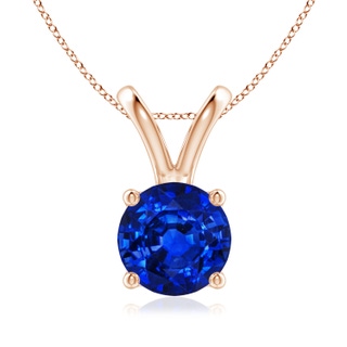 8mm Lab-Grown V-Bale Round Blue Sapphire Solitaire Pendant in 9K Rose Gold