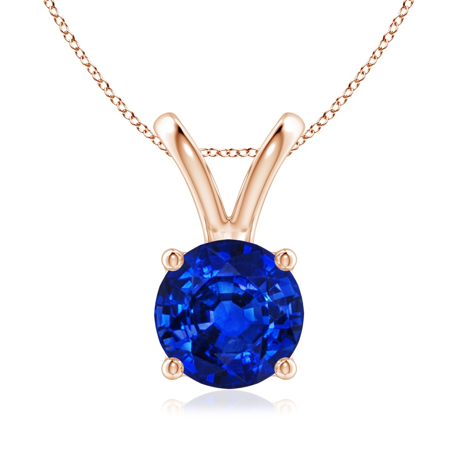 8mm AAAA V-Bale Round Blue Sapphire Solitaire Pendant in Rose Gold 