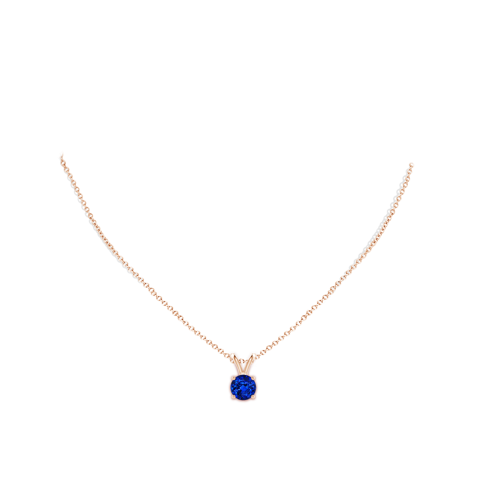 8mm AAAA V-Bale Round Blue Sapphire Solitaire Pendant in Rose Gold pen