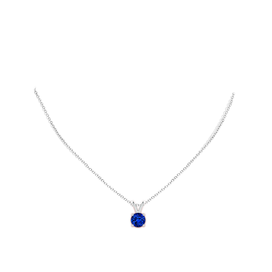 8mm Lab-Grown V-Bale Round Blue Sapphire Solitaire Pendant in White Gold pen