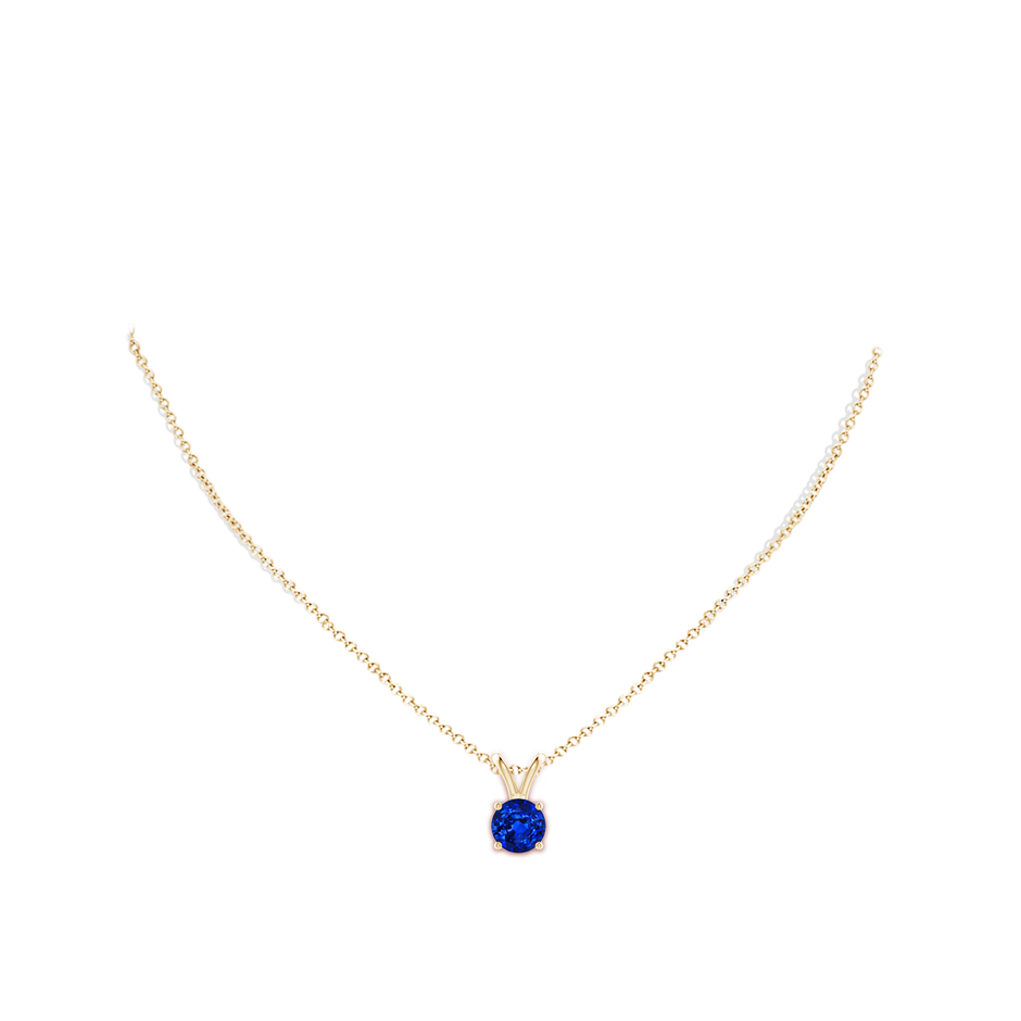 8mm AAAA V-Bale Round Blue Sapphire Solitaire Pendant in Yellow Gold pen