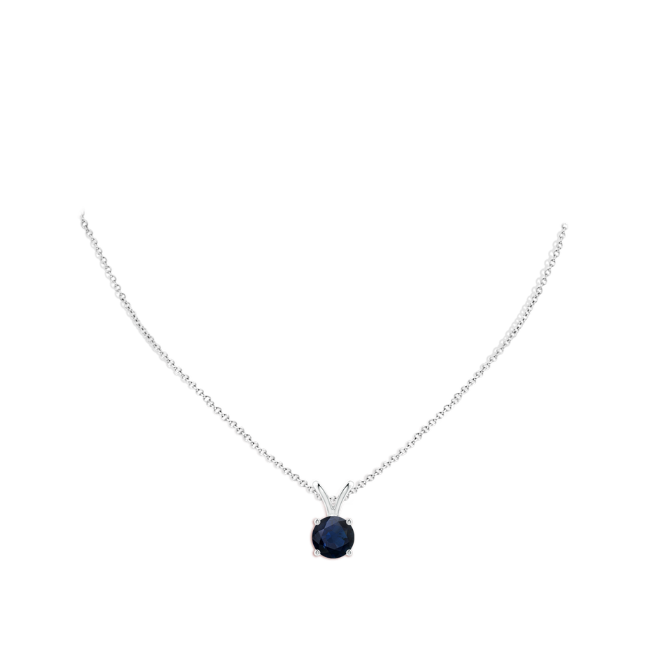 9mm A V-Bale Round Blue Sapphire Solitaire Pendant in White Gold pen
