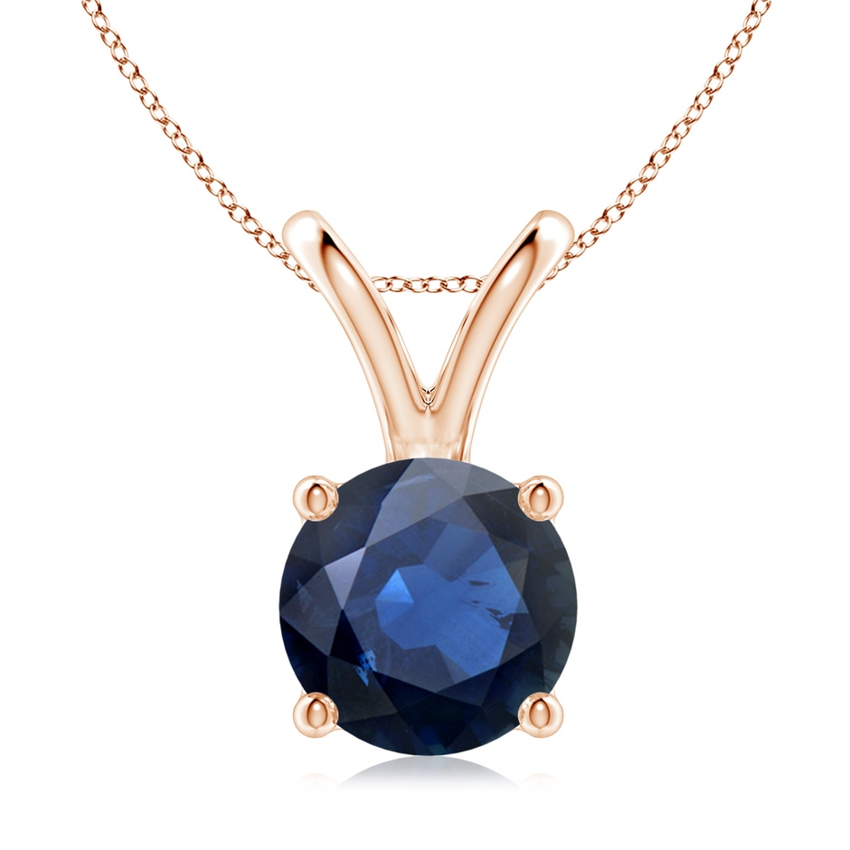 9mm AA V-Bale Round Blue Sapphire Solitaire Pendant in Rose Gold 