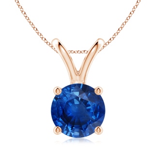 9mm AAA V-Bale Round Blue Sapphire Solitaire Pendant in 9K Rose Gold