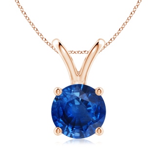 9mm AAA V-Bale Round Blue Sapphire Solitaire Pendant in Rose Gold