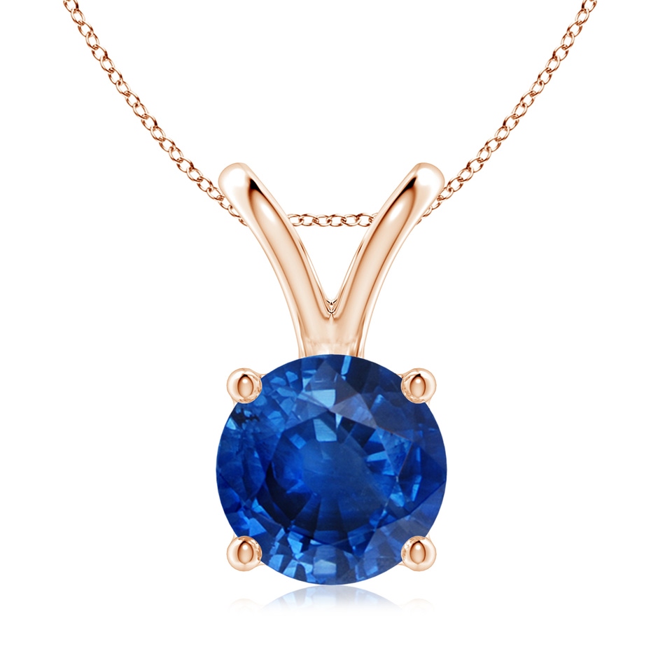 9mm AAA V-Bale Round Blue Sapphire Solitaire Pendant in Rose Gold 