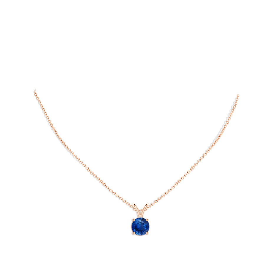 9mm AAA V-Bale Round Blue Sapphire Solitaire Pendant in Rose Gold pen