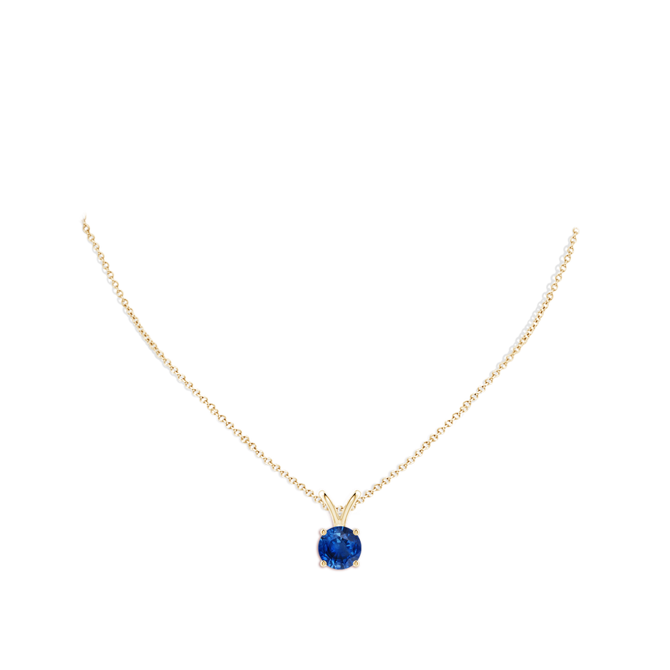 9mm AAA V-Bale Round Blue Sapphire Solitaire Pendant in Yellow Gold pen
