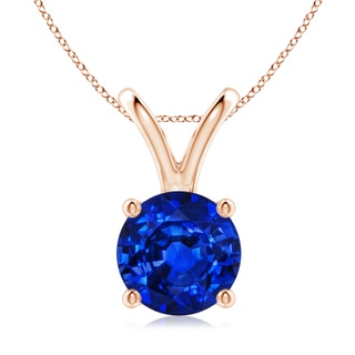 9mm AAAA V-Bale Round Blue Sapphire Solitaire Pendant in 10K Rose Gold