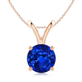9mm AAAA V-Bale Round Blue Sapphire Solitaire Pendant in 18K Rose Gold